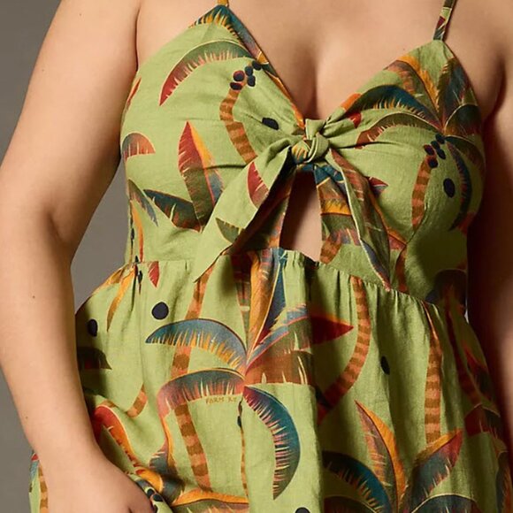 FARM RIO Antro Green Tie Front Linen Dress - Picture 3 of 14